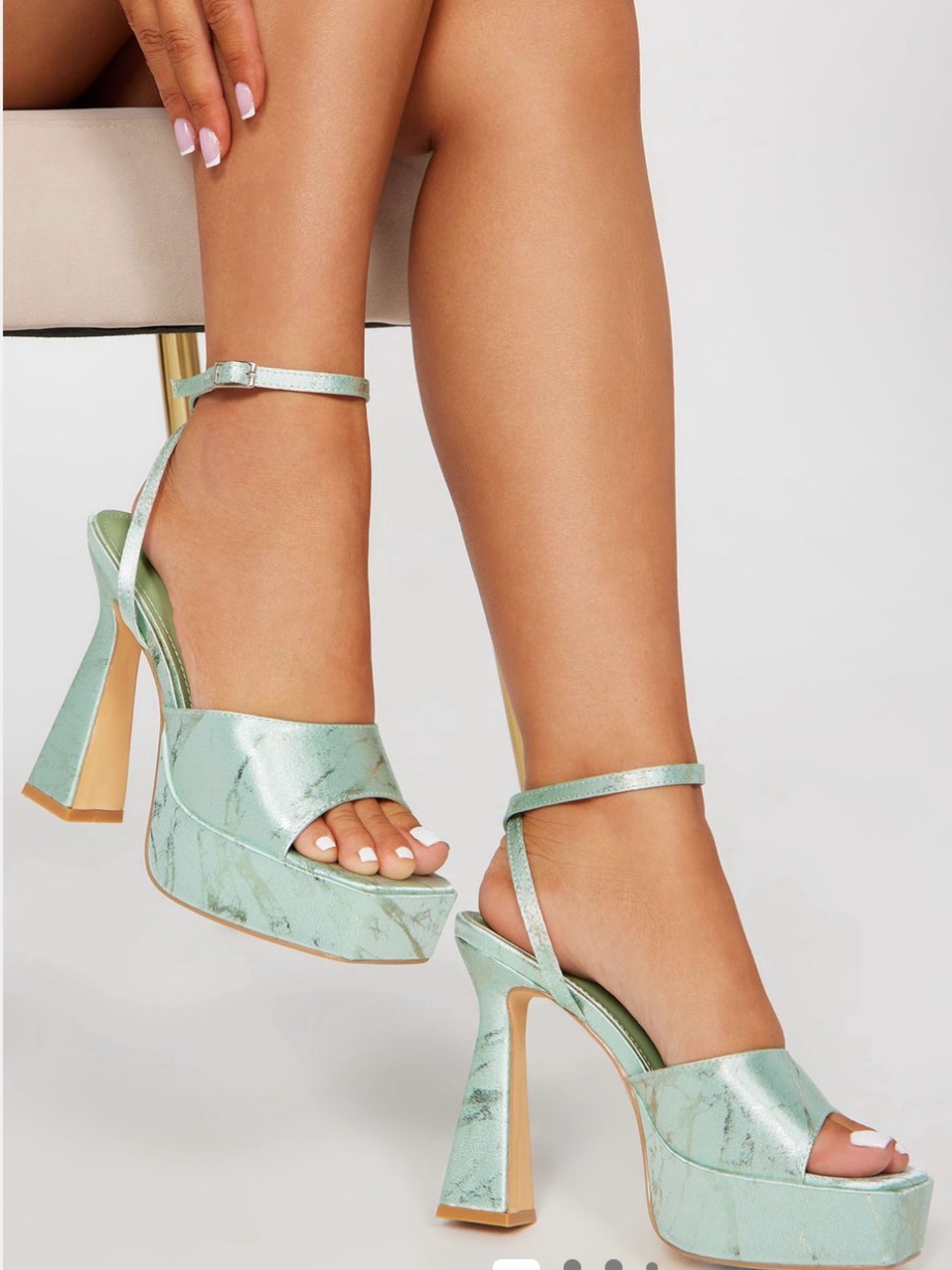 Fashion Nova Mint Marble Platform Ankle-Strap Heels